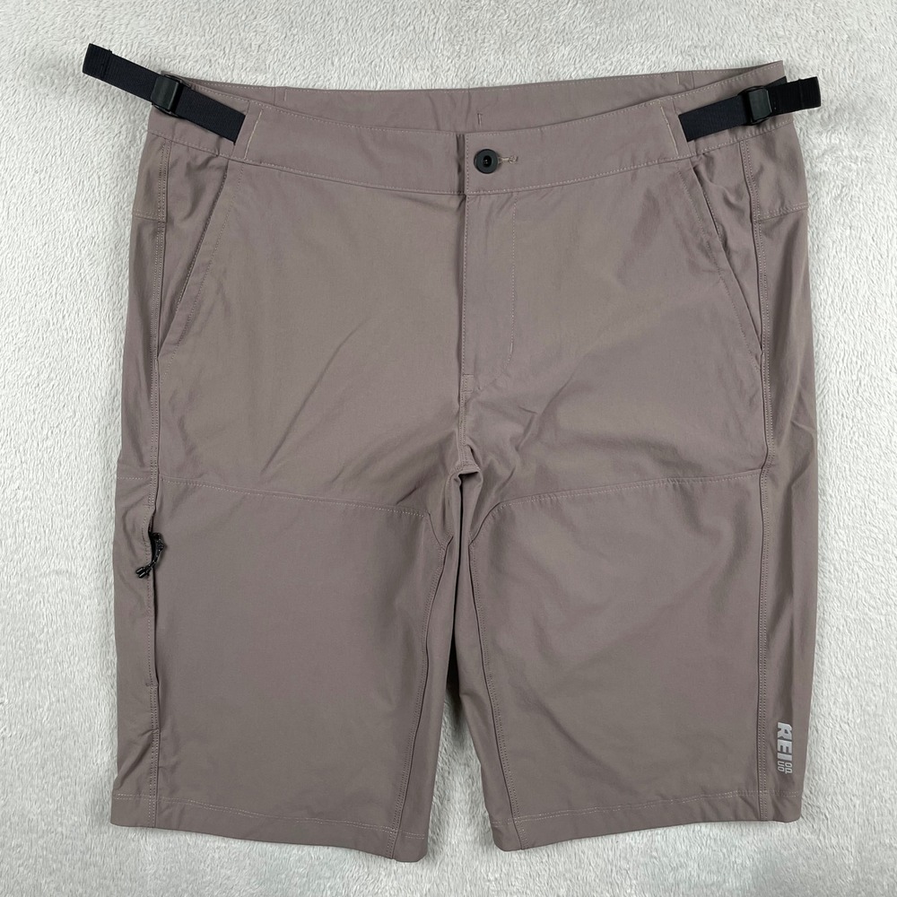 REI Co-Op Trail Shorts Men 36 Beige Hiking Outdoor Nylon Belted Waist Adjust 13"